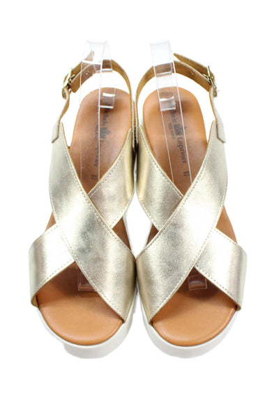 Michele Lopriore Womens Platform Metallic Incrociato Sandals Gold Size 40