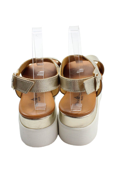 Michele Lopriore Womens Platform Metallic Incrociato Sandals Gold Size 40