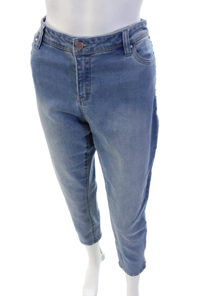 Renuar Women Ankle Cropped Jeans Blue High Rise Button Size 10