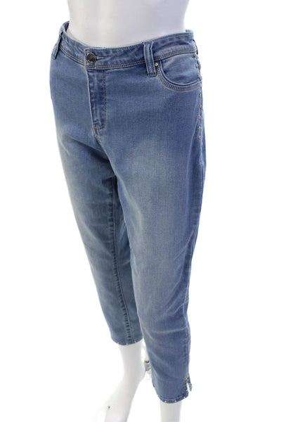 Renuar Women Ankle Cropped Jeans Blue High Rise Button Size 10