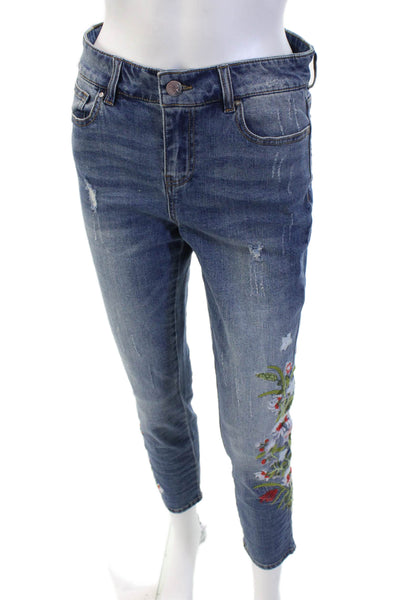 Renuar Women Ankle Cropped Floral Blue High Rise Jeans Size 2