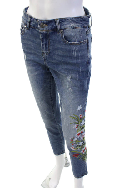 Renuar Women Ankle Cropped Floral Blue High Rise Jeans Size 2