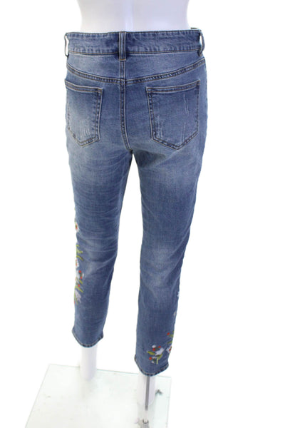 Renuar Women Ankle Cropped Floral Blue High Rise Jeans Size 2