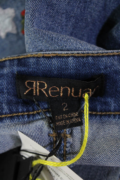 Renuar Women Ankle Cropped Floral Blue High Rise Jeans Size 2