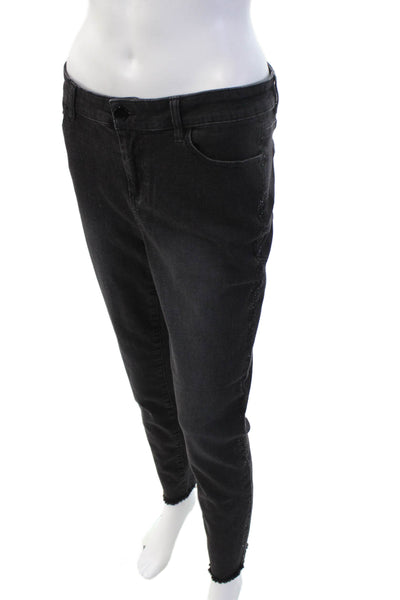 Renuar Women Ankle Skinny Jeans Black High Rise Button Size 8