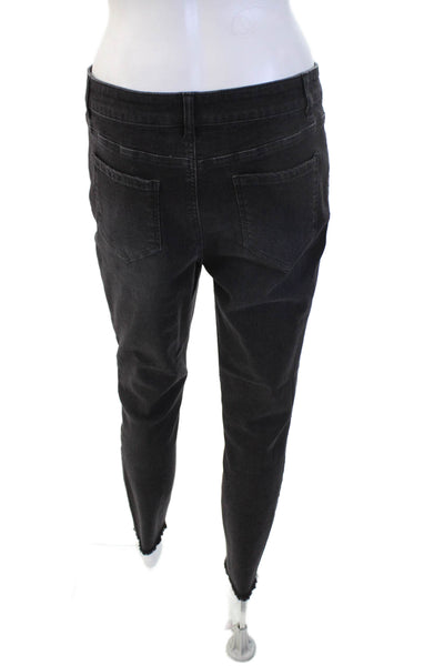 Renuar Women Ankle Skinny Jeans Black High Rise Button Size 8