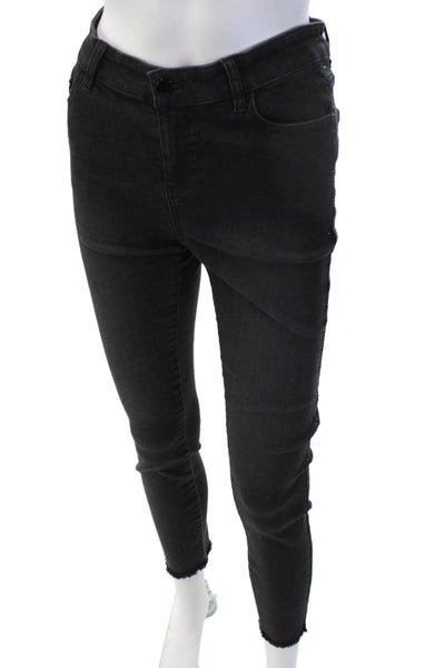 Renuar Women Ankle Skinny Jeans Black High Rise Button 27 Inseam Size 2