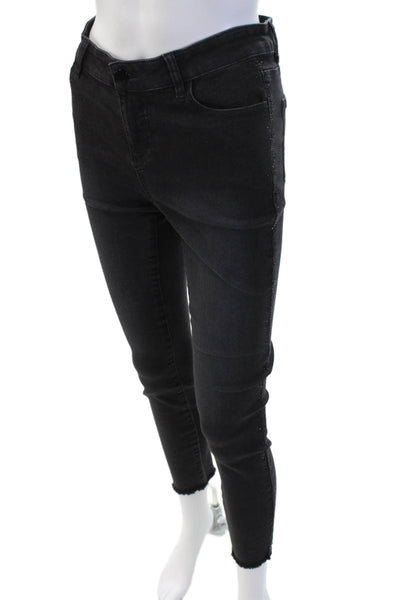 Renuar Women Ankle Skinny Jeans Black High Rise Button 27 Inseam Size 2