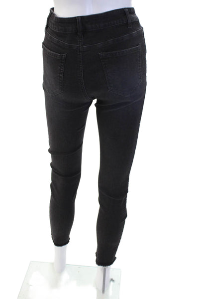 Renuar Women Ankle Skinny Jeans Black High Rise Button 27 Inseam Size 2