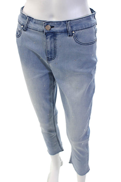 Renuar Womens Ankle Cropped Light Blue Jeans Button High Rise Size 2