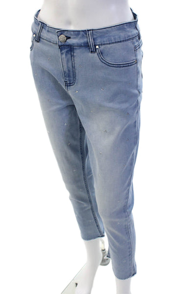 Renuar Womens Ankle Cropped Light Blue Jeans Button High Rise Size 2