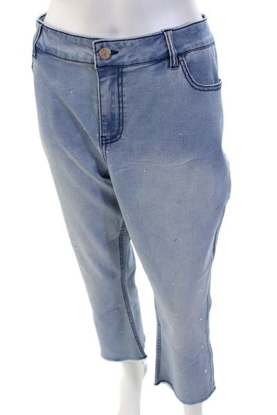 Renuar Women Cropped Light Blue Jeans High Rise Button Fly Size 14