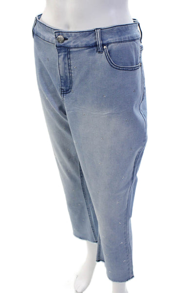 Renuar Women Cropped Light Blue Jeans High Rise Button Fly Size 14