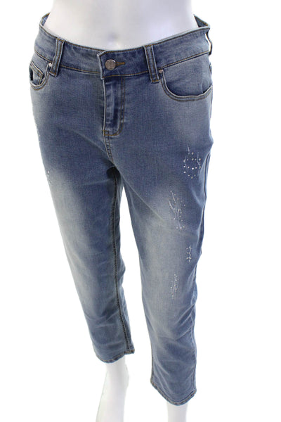 Renuar Womens Boyfriend Cropped Jeans Blue High Rise Button Size 2