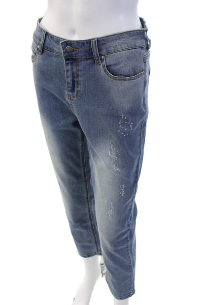 Renuar Womens Boyfriend Cropped Jeans Blue High Rise Button Size 2