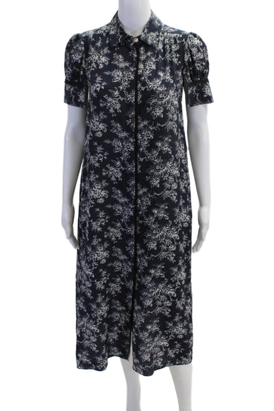 Jason Wu Women Silk Floral Shirt Dress Collared Short Sleeve Full Length Size 2