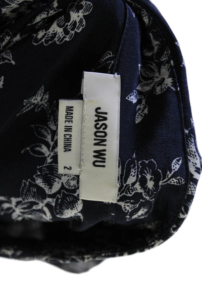 Jason Wu Women Silk Floral Shirt Dress Collared Short Sleeve Full Length Size 2