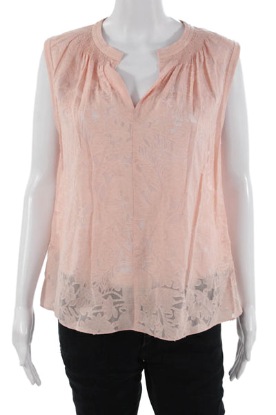 Rebecca Taylor Women Tunic Pink Floral V Neck Sleeveless Silk Cotton Size 4