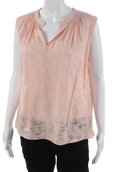 Rebecca Taylor Women Tunic Pink Floral V Neck Sleeveless Silk Cotton Size 4