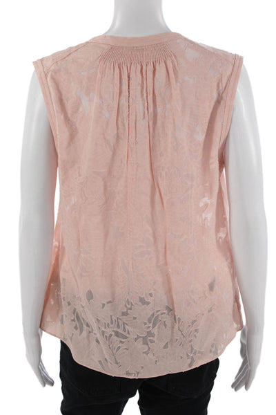 Rebecca Taylor Women Tunic Pink Floral V Neck Sleeveless Silk Cotton Size 4