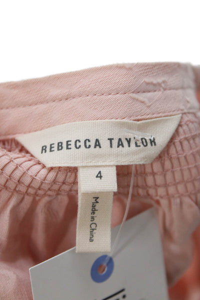 Rebecca Taylor Women Tunic Pink Floral V Neck Sleeveless Silk Cotton Size 4