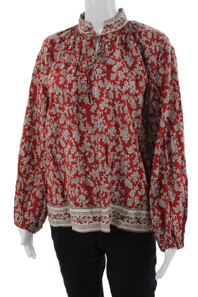 Madewell Women Red Bohemian Tunic High Neck Long Sleeve Floral Size S
