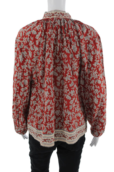 Madewell Women Red Bohemian Tunic High Neck Long Sleeve Floral Size S