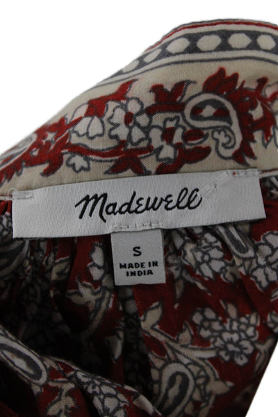 Madewell Women Red Bohemian Tunic High Neck Long Sleeve Floral Size S