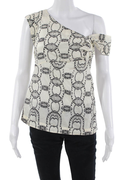 Leifsdottir Women Beige Geometric Sleeveless Zip Blouse Cotton Silk Size 0