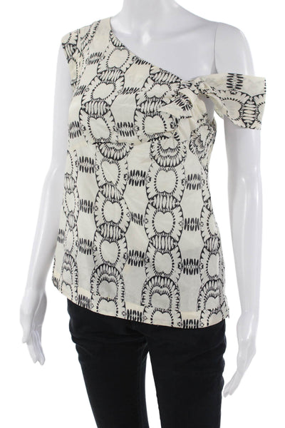 Leifsdottir Women Beige Geometric Sleeveless Zip Blouse Cotton Silk Size 0