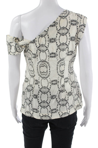 Leifsdottir Women Beige Geometric Sleeveless Zip Blouse Cotton Silk Size 0