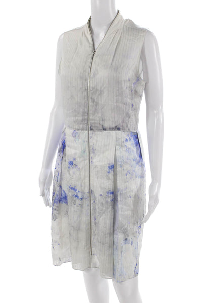 Elie Tahari Women Shirt Dress White Mock Neck Sleeveless Zip Size 10