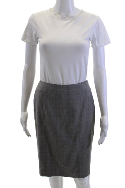 Lafayette 148 New York Womens Straight Pencil Plaid Gray Skirt Size 2P