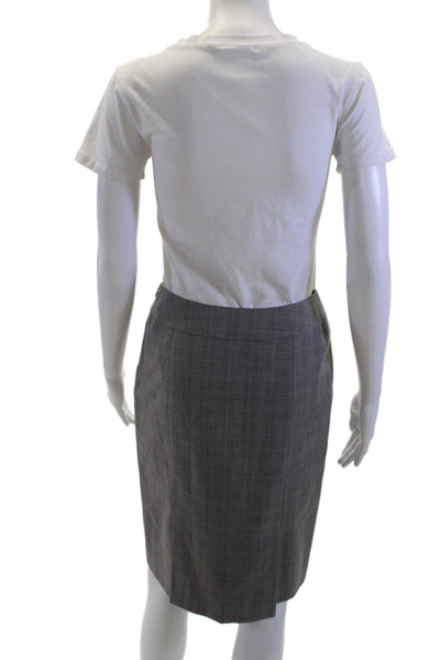 Lafayette 148 New York Womens Straight Pencil Plaid Gray Skirt Size 2P