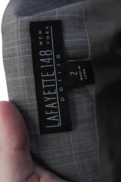 Lafayette 148 New York Womens Straight Pencil Plaid Gray Skirt Size 2P