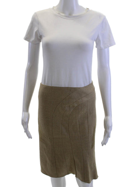 BCBG Max Azria Women Herringbone Wool Straight Pencil Skirt Beige Size 0