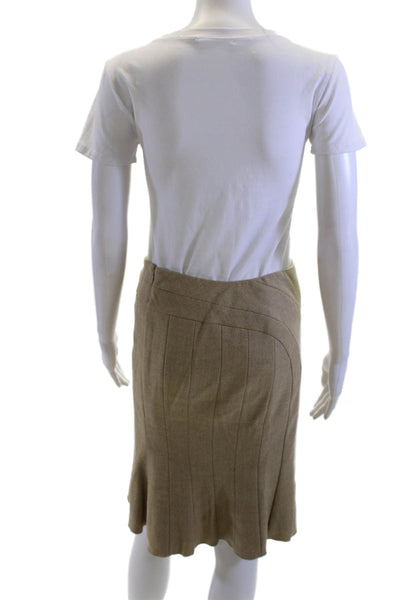 BCBG Max Azria Women Herringbone Wool Straight Pencil Skirt Beige Size 0