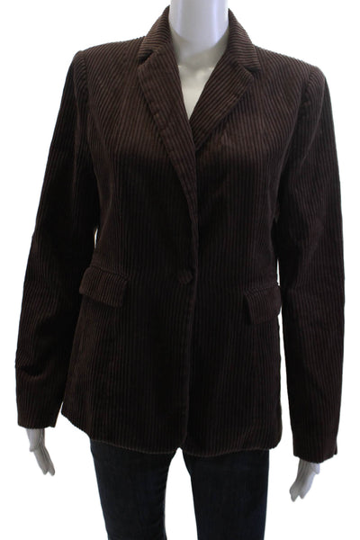 525 America Womens Brown Striped Cotton Blazer Collared Long Sleeve Size S