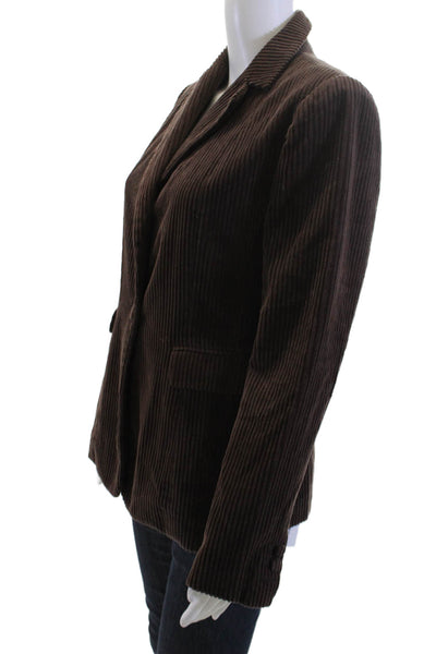 525 America Womens Brown Striped Cotton Blazer Collared Long Sleeve Size S