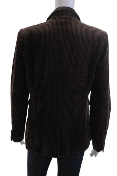 525 America Womens Brown Striped Cotton Blazer Collared Long Sleeve Size S