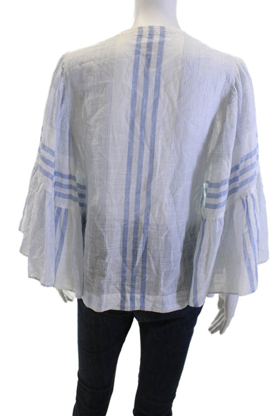 La Vie Womens Bohemian Striped Cotton Tunic Blouse Short Sleeve White Size S