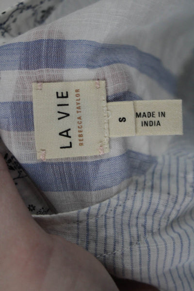 La Vie Womens Bohemian Striped Cotton Tunic Blouse Short Sleeve White Size S