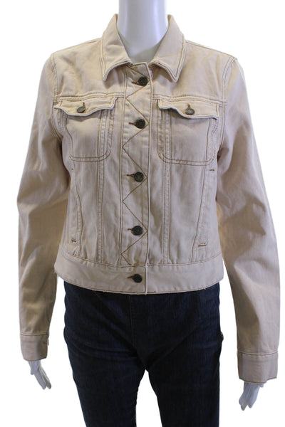 Free People Womens Beige Cotton Collared Button Boho Jacket Petite Size S
