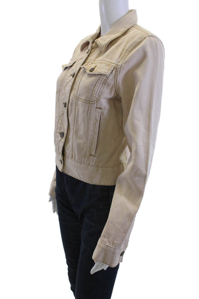 Free People Womens Beige Cotton Collared Button Boho Jacket Petite Size S