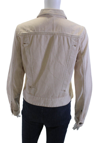 Free People Womens Beige Cotton Collared Button Boho Jacket Petite Size S