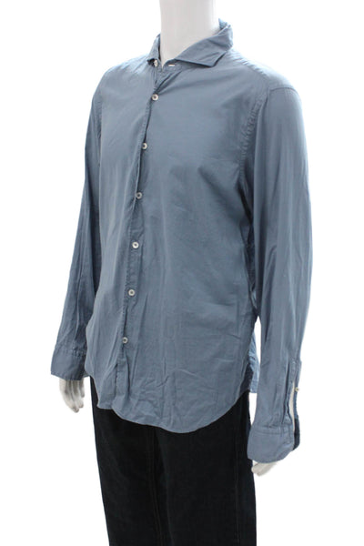 Fedeli Mens Cotton Collared Long Sleeve Button Up Shirt Blue Size 42