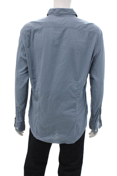 Fedeli Mens Cotton Collared Long Sleeve Button Up Shirt Blue Size 42