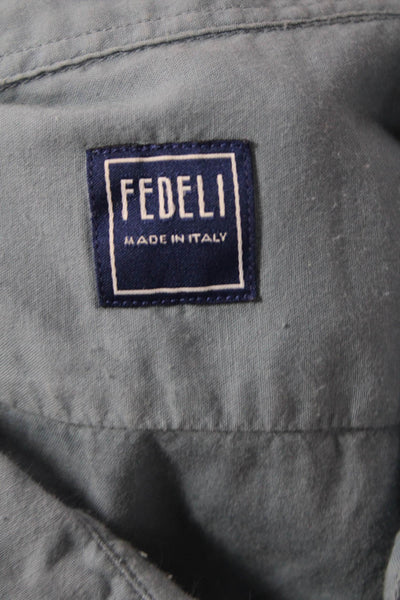 Fedeli Mens Cotton Collared Long Sleeve Button Up Shirt Blue Size 42