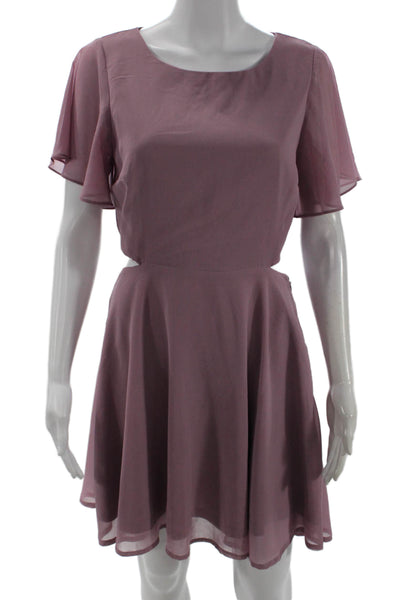 Lulus Womens A-Line Fit and Flare Dress Purple Short Sleeve Zip Size M