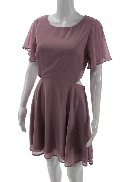 Lulus Womens A-Line Fit and Flare Dress Purple Short Sleeve Zip Size M